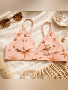 Victoria’s Secret PINK Bonded Star Bralette Bikini Top | Scalloped Blush Pink